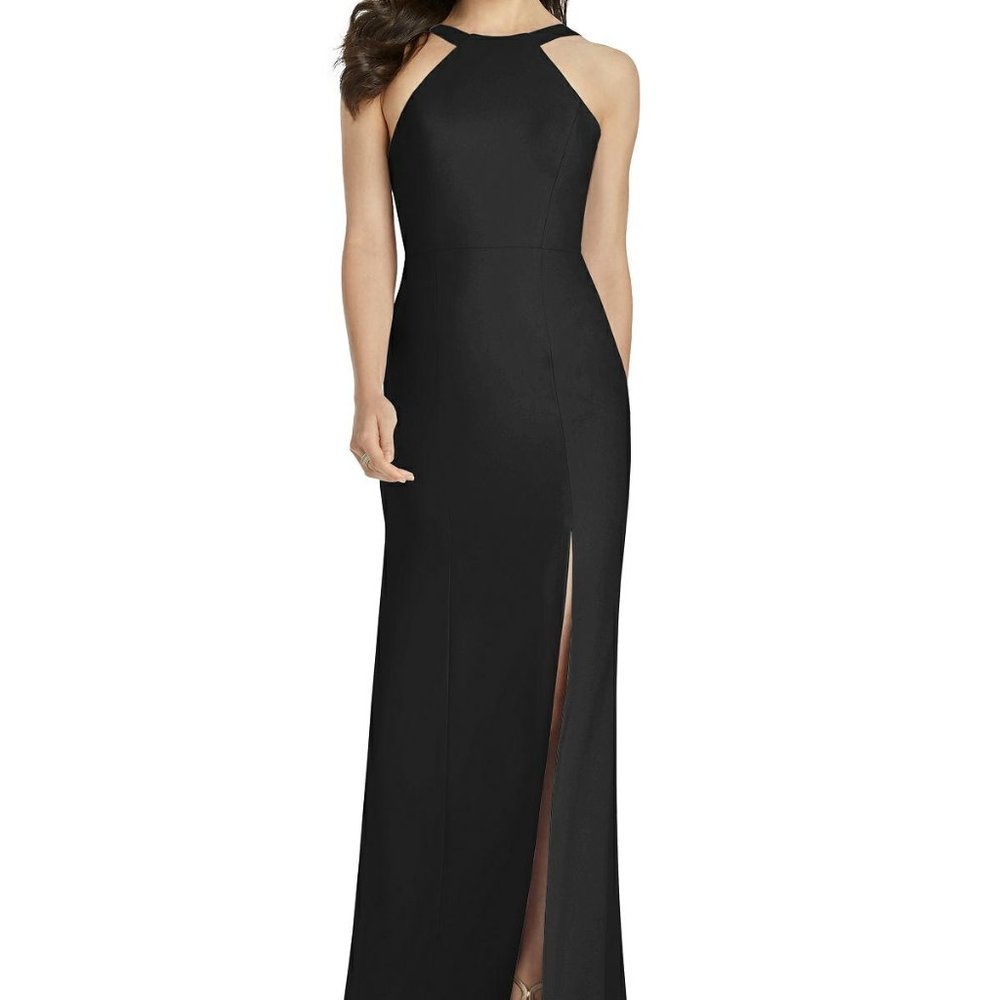 High-Neck Backless Trumpet Gown, Style 3039, Black